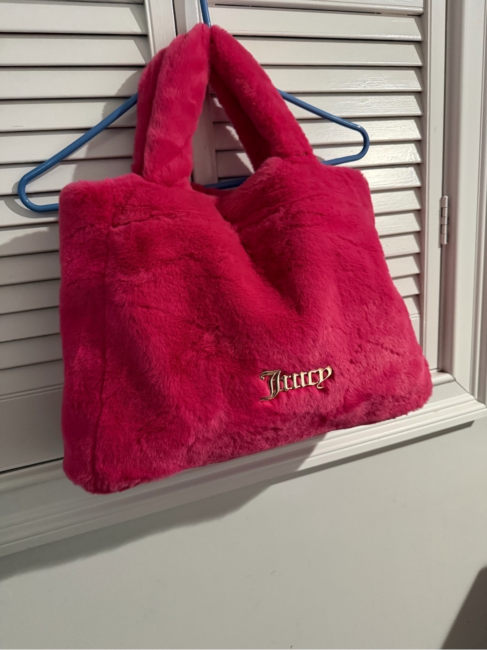 Juicy Couture Fuchsia Plush Shoulder Bag with Gold Logo
